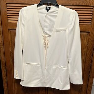 W by Worth Deep V Long Sleeve Suit Blouse Top Size Small Cream Off White